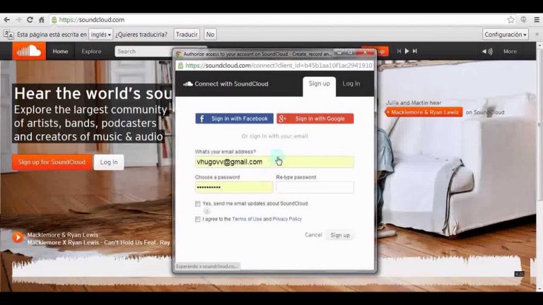 Crear cuenta de soundcloud