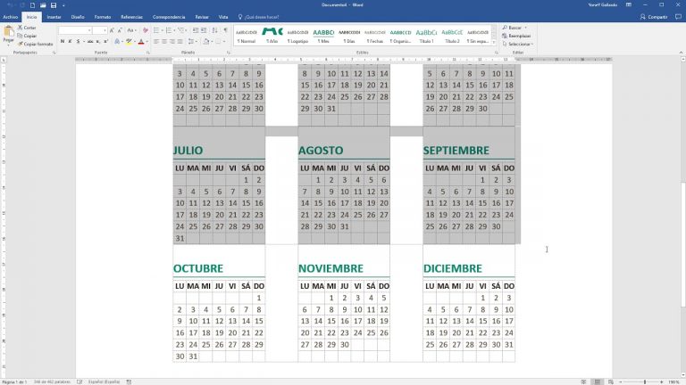 Crear calendario word