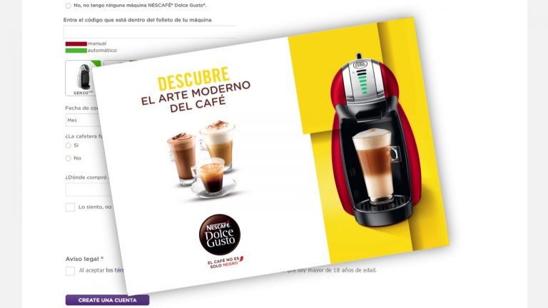 Crear cuenta dolce gusto