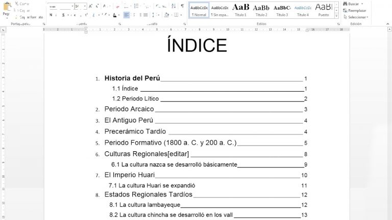 Crear indice automatico en word