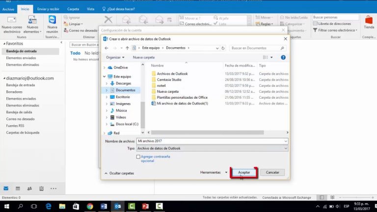 Crear carpetas personales en outlook