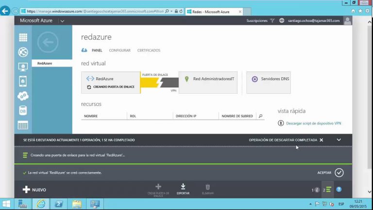 Crear vpn site to site azure